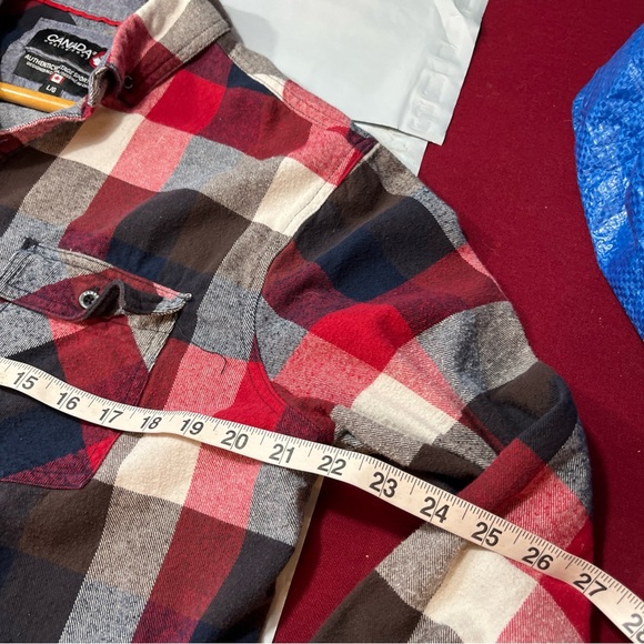 Canada Weather Gear FLANNEL SHIRT L Red Blue Buffalo Wide Plaid CHECKERED Button - Picture 11 of 15